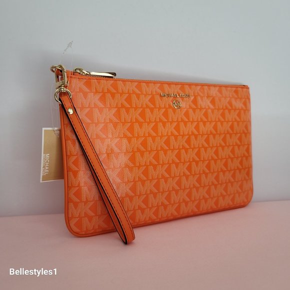 MICHAEL KORS Signature Logo Jet Set Large Top Zip Pouch/Wristlet- Apricot ⭐ - Picture 2 of 16